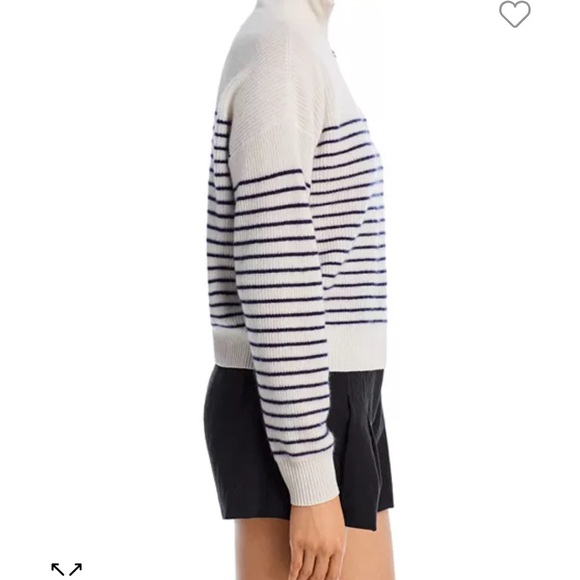 AQUA 100% Cashmere Striped Quarter Zip Sweater - Picture 4 of 8